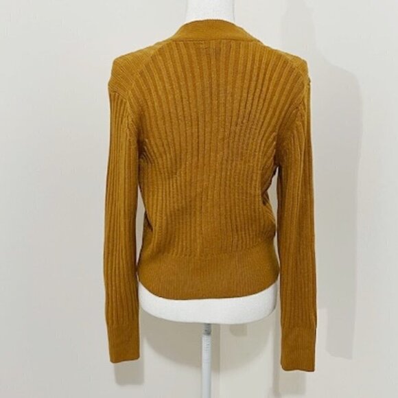 Lulus Rib Crop V-Neck Button Cardigan Sweater in Camel Color - Picture 4 of 5